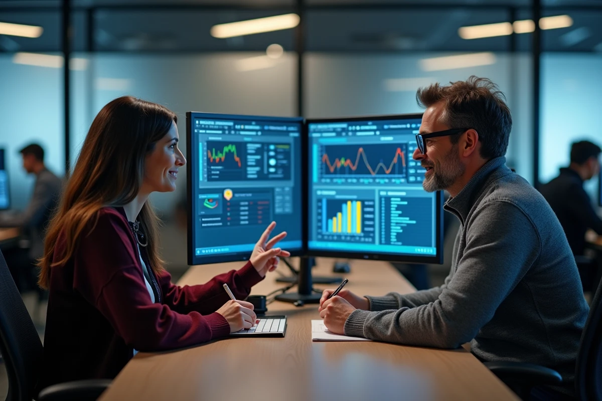 Équipe informatique collaborant sur l'analyse des résultats d'un audit de sécurité réseau